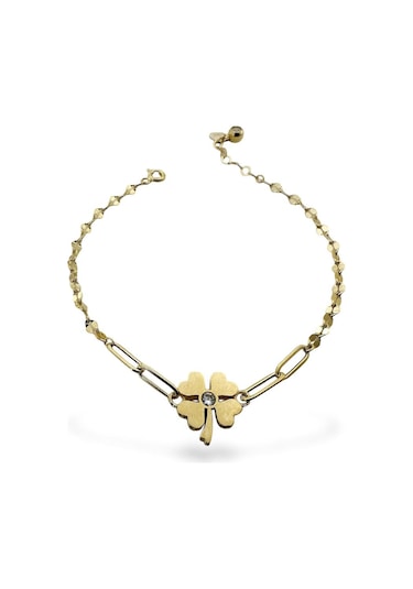 MaGold İtalyan Işıltılı Ataç Yonca Çok Şık Altın Bileklik Altın Sarı Altın