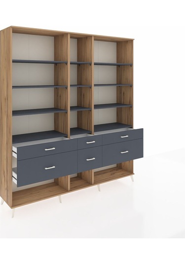 Hyperion Dolap 12 Raflı 6 Çekmeceli 220x44x243 Çam-antrasit/antrasit Antrasıt/antrasıt