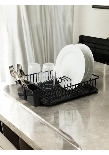 Magic Objects Tezgah Üstü Bulaşıklık, Tek Katlı Bulaşık Kurutma Sepeti, Tabaklık Bulaşık Kurutmalık Siyah