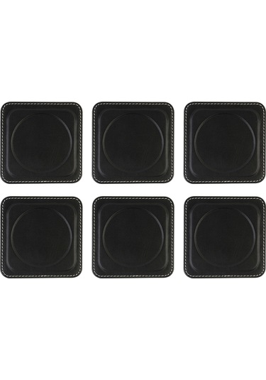 Bardak Altlığı,6 Lı Set,masaüstü Yuvarlak Cup Coaster,vegan Suni Deri,11x11 Cm.,siyah