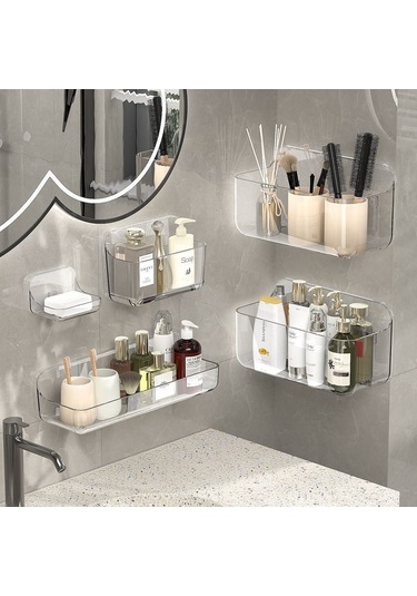 Shineyee Banyo Suda Dökmeli Sıvı Tutucu, Delme Olmayan Duvar Takımı, Sabun Ve Kosmetik İçin Açık Bölmeli Beyaz Depolama Rafı A1311000-01 Diğer