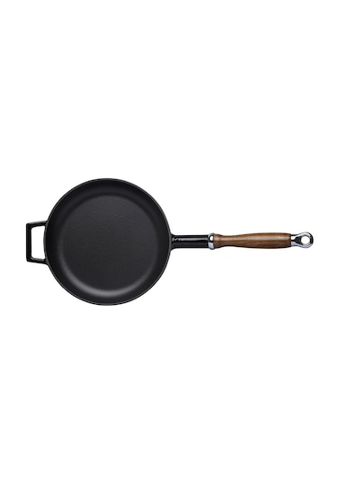 Lava Döküm Yuvarlak Kızartma Tavası Çap Ø 24cm Döküm Demir Ahşap Saplı. - Siyah Siyah
