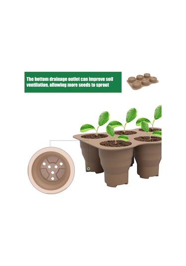 6 Delikli Fidanlık Kutusu Küçük Sebze Çiçek Bitki Nefes Alabilir Büyüyen Tepsi Silikon Katlanır Kreş Tencere Kahverengi