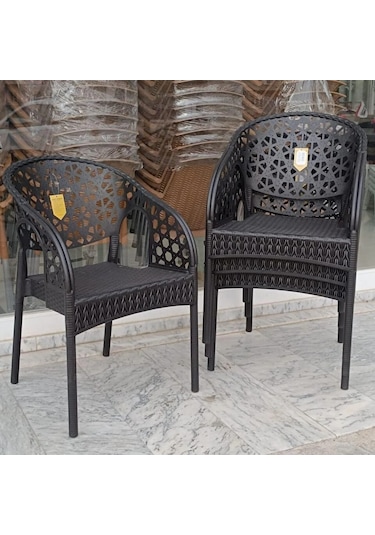 4 Adet Lotus Bahçe Balkon Sandalyesi Rattan Desenli Kahverengi