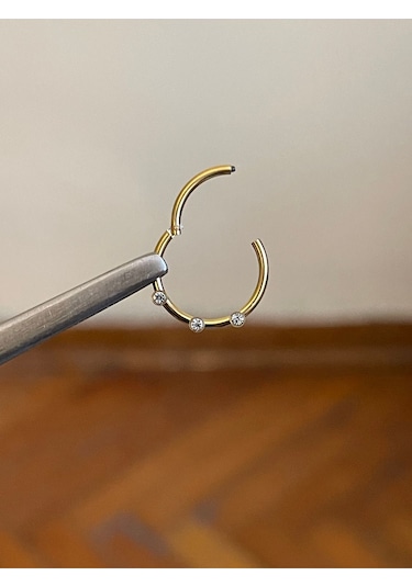 316 L Cerrahi Çelik Atom Taşlı Kıkırdak Piercingi Rook Orbital Helix Septum Piercing Gold