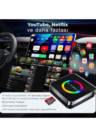 Yeni Nesil Araç Carplay Ve Android Auto Aı Box 4gb+64gb Android 14 Youtube & Netflix 10"