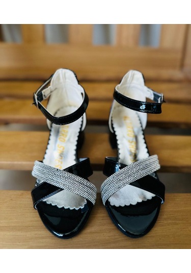 Gala Önü Çapraz Çocuk Topuklu Ayk Siyah