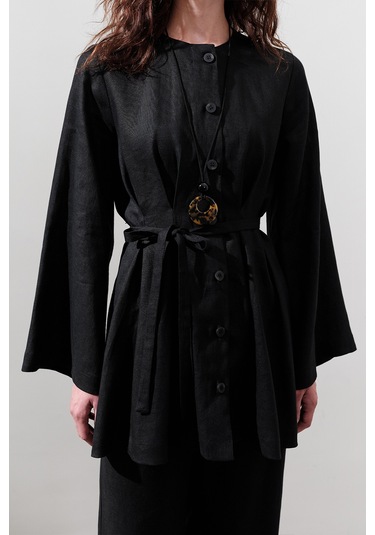 Keten Pensli Tunik Siyah Siyah