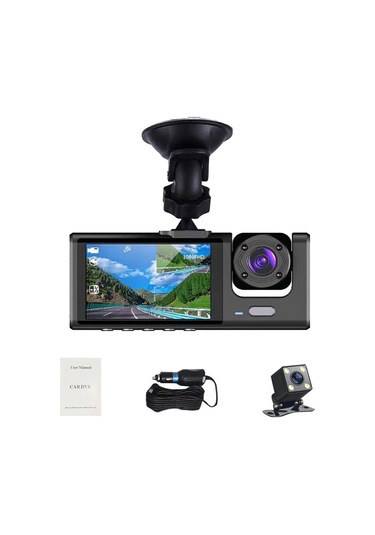 Neevoyu Üç Kameralı Araba Kaydedici - Ön/iç/arka Eşzamanlı 1080p Kayıt, Gece Görüşü, Döngüsel Kayıt Ve Tek Tuşla Kilitleme Özellikli Siyah Model Wifi Yok