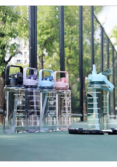 Pipetli Motivasyonel Su Matarası 2 L Siyah