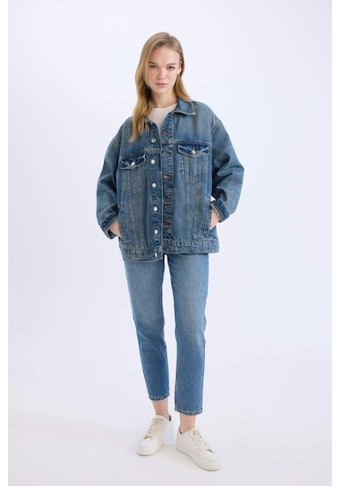 DeFacto Oversize Geniş Kalıp Jean Ceket D8664AX25SPNM28 Mavi