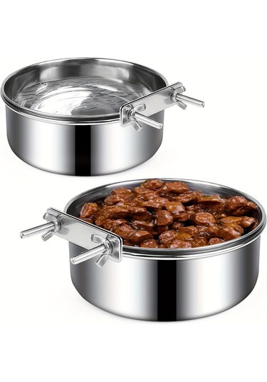 Ecronicword Evcil Hayvan Kafes Besleme Kabı Çelik Askılı Su Kabı 2'li