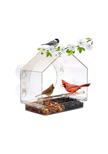 Vkemall Bahçe Kuş Yemleme Aleti Akrilik Dış Mekan Kuş Yemi Kutusu Düşmeyi Engeller Taşınabilir 20x10x21 Cm