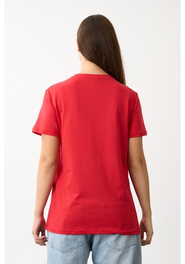 Alexandergardi Oversize Geniş Kalıp Bisiklet Yaka Baskılı T-shirt Kırmızı