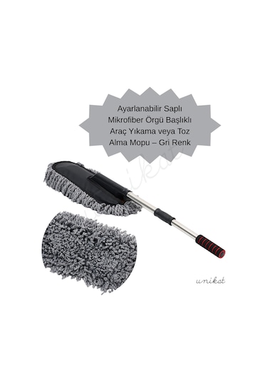 Mikrofiber Örgü Başlıklı Araç Yıkama Ve Toz Alma Mopu Gri Renk 1 Adet
