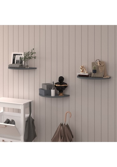 Doğal Modern Organizer Düzenleyici 3'lü Oval Dekoratif Kitaplık Banyo Mutfak Duvar Rafı Antrasit