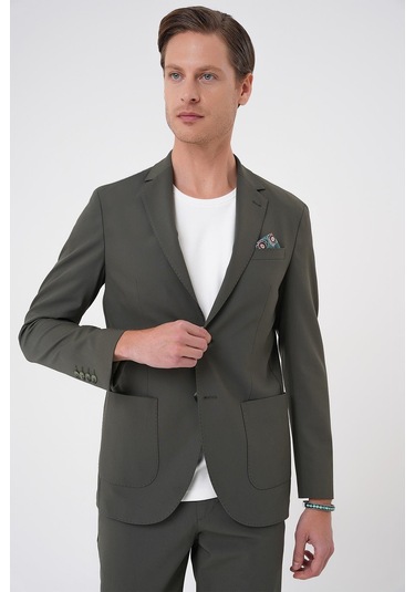 Comfort Fit Mono Yaka Torba Cep Casual Haki Ceket C 707 Haki
