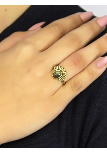 Doğal Taş Labradorit Doğal Taşlı Antik Model Kadın Ayarlanabillir Yüzük Euy82lbt Gri