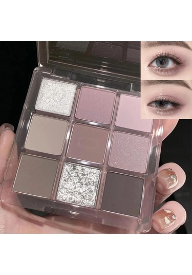 9 Renk Koyu Punk Dumanlı Göz Farı Paleti Gri Pembe Inci Mat Göz Farı Parlatıcı 11 01