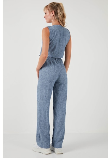 Lela Regular Fit Bol Paça Yelekli Bayan Takım 67045162S4 Indigo