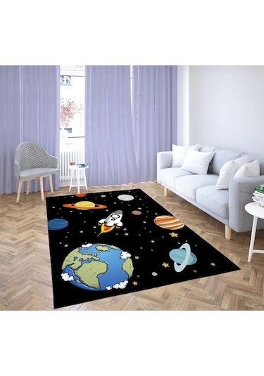 Roket Uzay Dijital Baskı Çocuk Oda Halısı