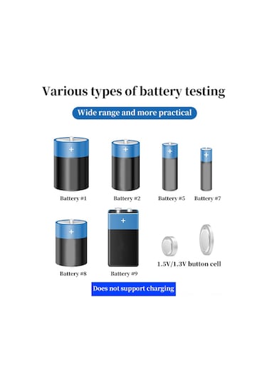 Pil Testi, Pil Gücü Dedektörü, Kuru Pil No.7, No.5, No.7, No.5 Dijital Ekran Voltaj Testi.