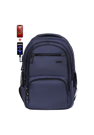 Dada Çok Bölmeli Lacivert Okul Sırt Çantası Usb Soket 15,6 İnç Su Geçirmez Oxford Kumaş