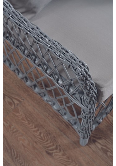 Icon Rattan Bahçe Balkon Oturma Takımı 2+1+1+camlı Masa Gri Gri