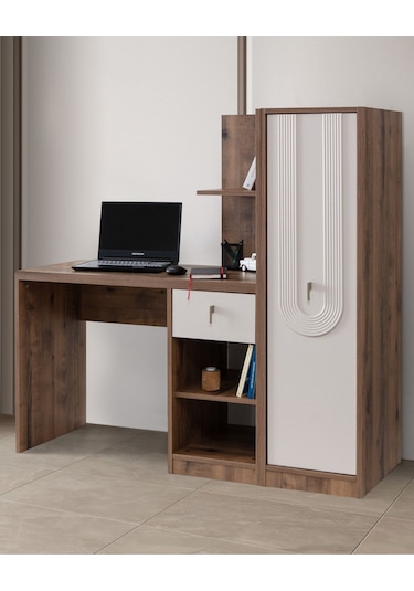 Megan Oda Takımı - 4 Kapaklı Dolap, Çalışma Masası, Şifonyer, Kitaplık, Komodin Çok Renkli