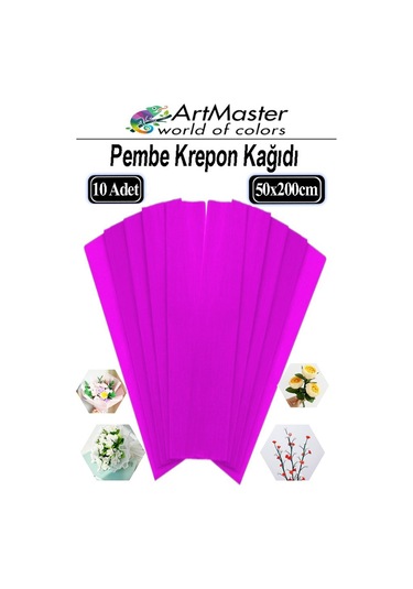 Krapon Kağıdı Pembe Renk 10 Adet 50x200 Cm Grapon Kağıdı 10'lu Okul Proje Sınıf Anaokulu Kreş Süsleme