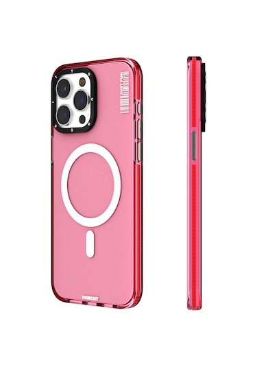 İphone 15 Pro Uyumlu Kılıf Magsafe Şarj Özellikli Youngkit Crystal Color Serisi Kapak Pembe