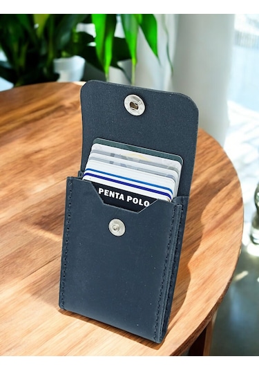 Cronder Hakiki Deri Dik Model Kutu Kartlık Siyah