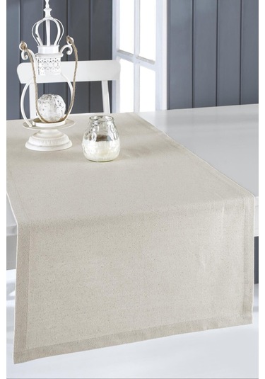 Yunusoğlu Home Düz Keten Kumaş Otantik Dekoratif Runner Naturel Keten