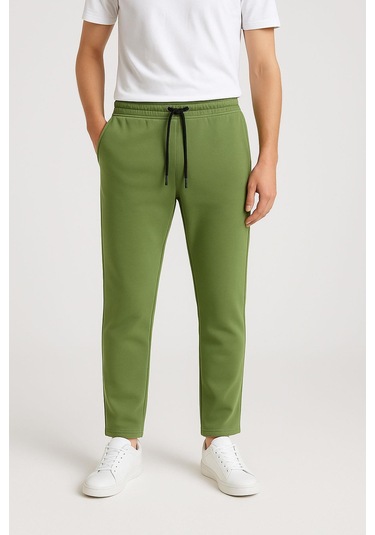 Erkek Düz Paça 3 İplik Şardonlu Rahat Kesim Premium Kumaş Eşofman Altı Yeşil