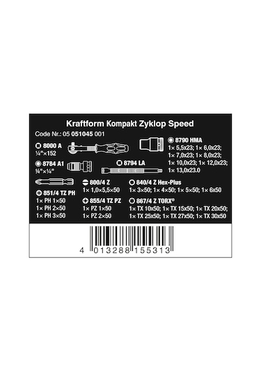Wera K. Kompakt Zyklop Cırcır Karma Set 1/4" Set 05051045001