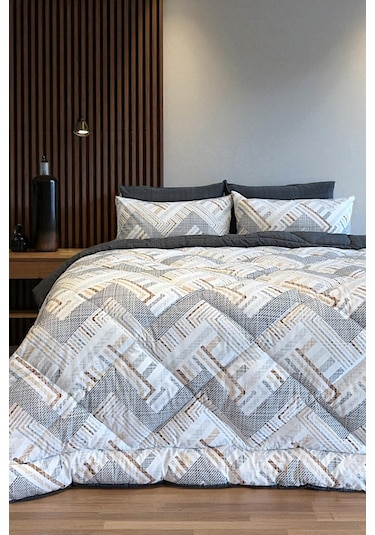 Alla Turca Çift Kişilik 4 Yastık Kılıflı Lastikli Çarşaflı Çift Taraflı Desenli Uyku Seti-nova Antrasit Antrasit