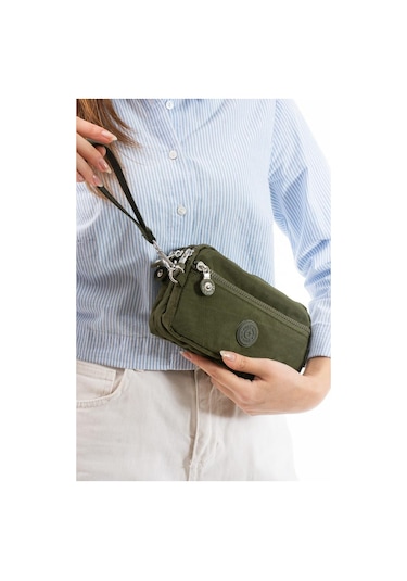 Klinkır Kumaş Mini Çapraz Askılı Kadın Çanta Yağmur Geçirmez El Askılı Çanta 20 10 Cm Mega Bag Yeşil