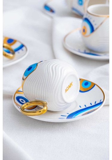 Acar Jupiter 6 Kişilik Porselen Kahve Fincanı Takımı - 90 Ml 06011 Beyaz