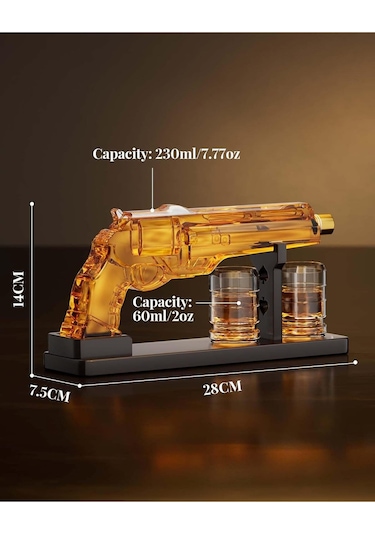 Viski Sürahisi Seti, 230ml Kurşunsuz Cam Sürahi, 2 Shot Bardağı