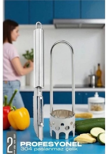 Dolmalık Biber Oyacağı Soyacak Seti - Sebze Oyacağı - Profesyonel Çelik 2 Li Set Çok Renkli
