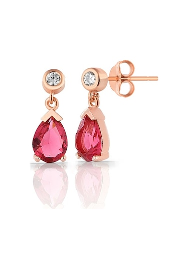 Rachon 925 Ayar Gümüş Ruby Mini Damla Küpe