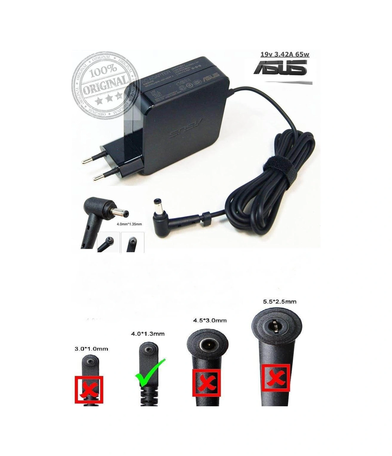 Asus 19v 3.42a Adp-65 4.0x1.35mm Adaptör Şarj Cihazı