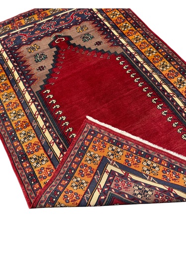 El Dokuma Vintage Kafkas Halısı 103x160 Kırmızı %100 Yün Namazlık