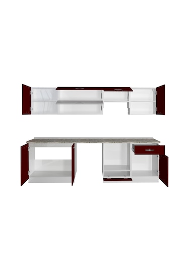 Decoraktiv Elite 280y Ank Mdf Hazır Mutfak Dolabı - Tezgah Dahil - Bordo