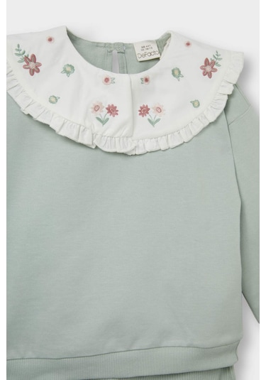 Defacto Kız Bebek 2li Takım Büyük Yaka Sweatshirt Eşofman Altı F6299a525wngn1123 Yeşil