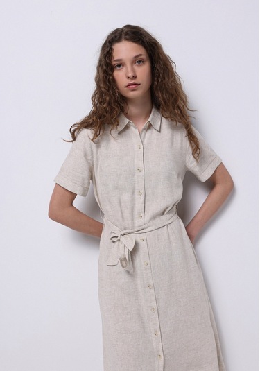 Colins Regular Fit Dokuma Kadın Bej Elbise Cl1068244 Q1.v1 Beı Bej