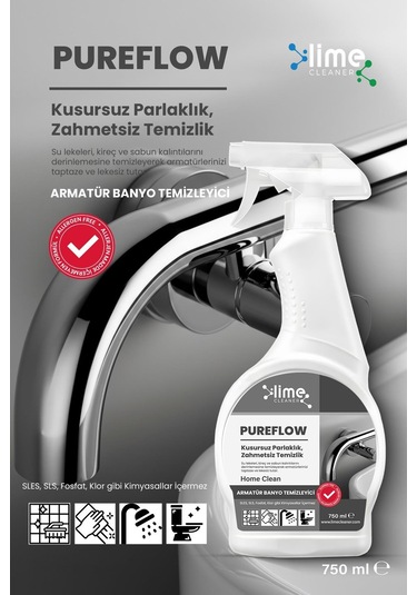 Lime Cleaner Pureflow Armatür Banyo Temizleyici Kireç Ve Leke Sökücü 3 x 750 ML