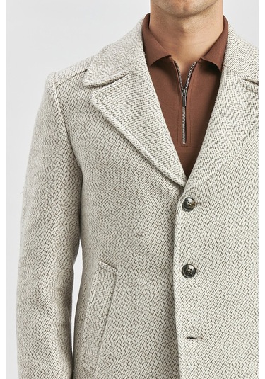 Kaşe Kırlangıç Yaka Desenli Astarlı Slim Fit Dar Kesim Klasik Mont 1007245150-açık Bej Açık Bej