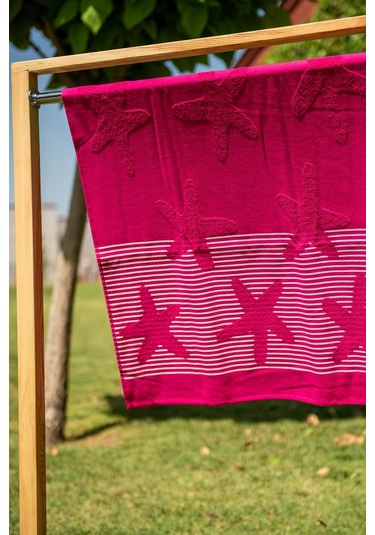 Menderes Home Cotton Collection Bukle Plaj Havlusu Yıldız Fuşya