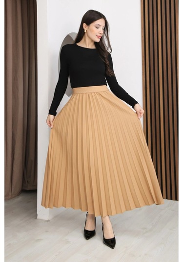 Lodmela Beli Lastikli Piliseli Etek 6017-camel Camel